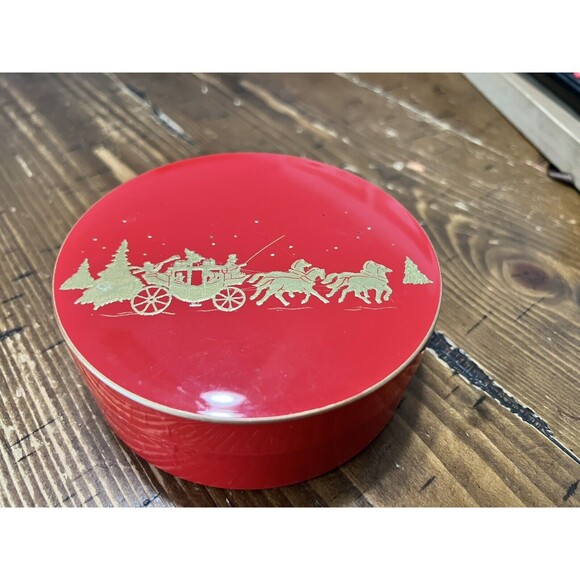 Vintage Christmas Coaster BOX ONLY, Laquerware Otagiri Japan Red/ Gold Carriage - Picture 1 of 5